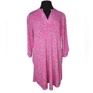 EUC Dear Scarlett Shift Dress Neon Pink Gray Paisley